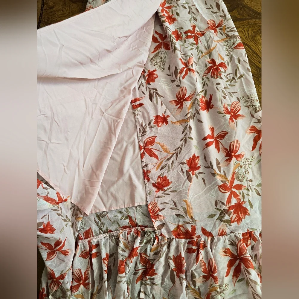 Pink Lily Floral Ruffle Sleeve Faux Wrap Womens Maxi Dress, Size Medium - Picture 6 of 11